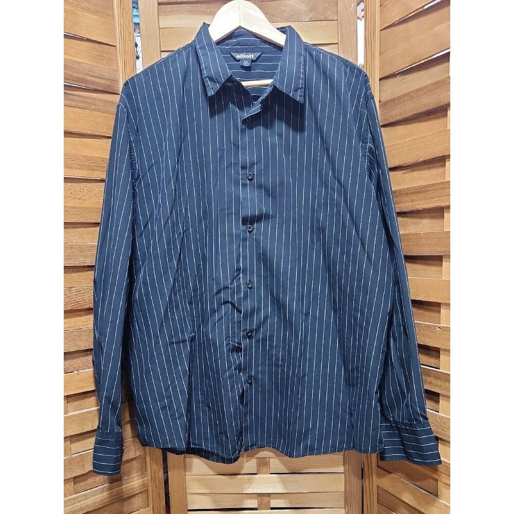 Elliott Black White Pinstripe Button-Up Shirt Men XXL Long Sleeve Cotton